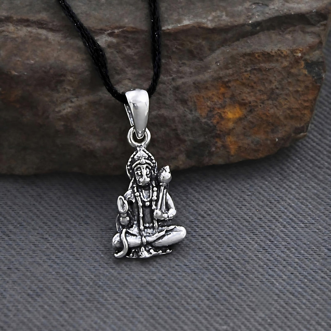 Lord Hanuman Yogasana 925 Sterling Silver Oxidized Pendant