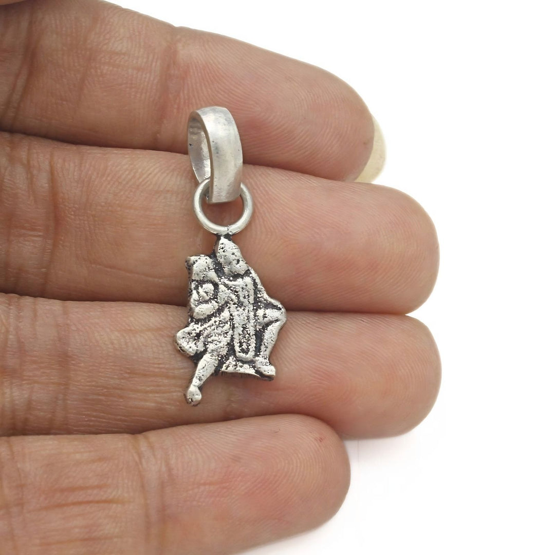 Traditional Flying Hanuman Ji Oxidized Pendant in Real Sterling Silver
