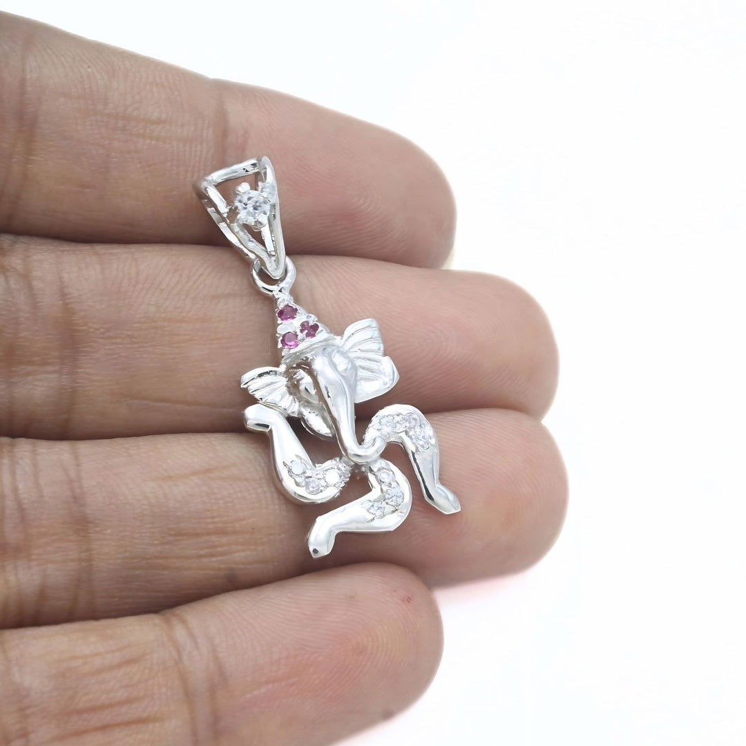 Designer 925 Sterling Silver Pink White CZ Ganpati Pendant – Divine Blessings