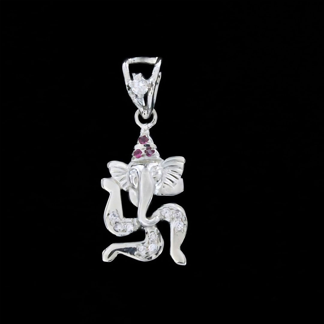 Designer 925 Sterling Silver Pink White CZ Ganpati Pendant – Divine Blessings