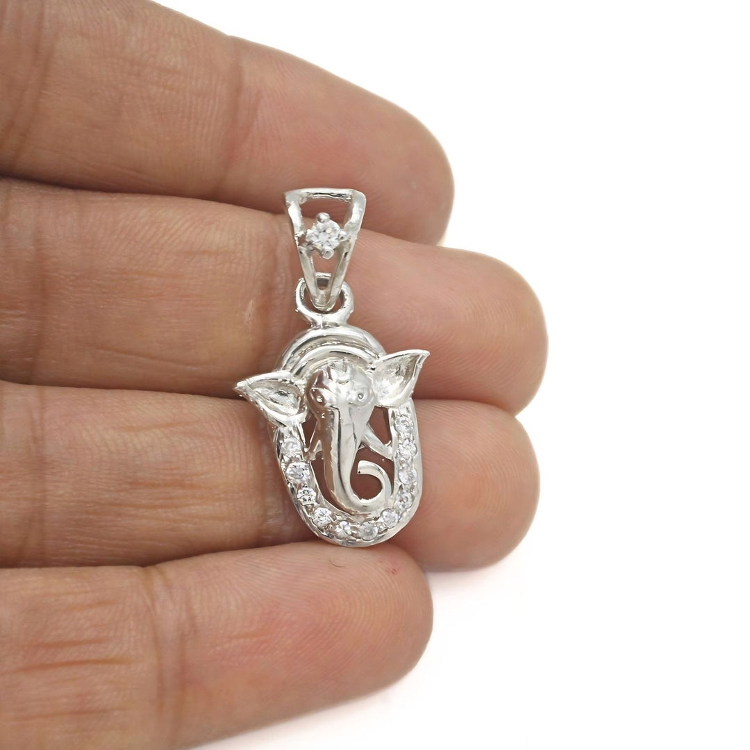 925 Sterling Silver White CZ Lord Ganesha Pendant – Spiritual Gift