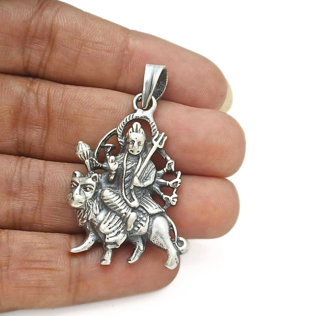 925 Real Sterling Silver Goddess Durga Oxidized Pendant – Bhawani Mataji Jewellery