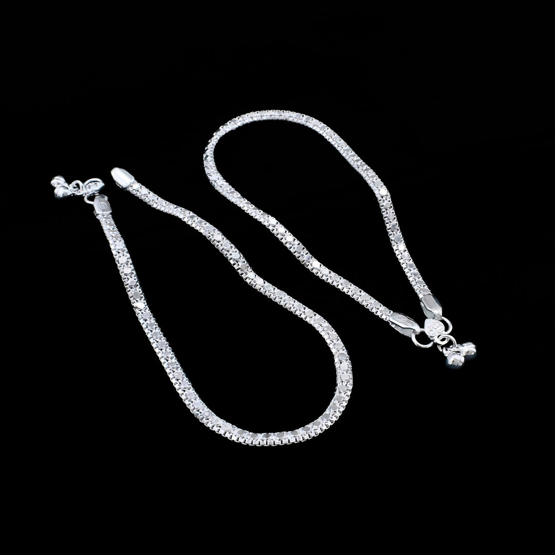 Real Silver Sparkle Link Slim Design Anklet 10.3in