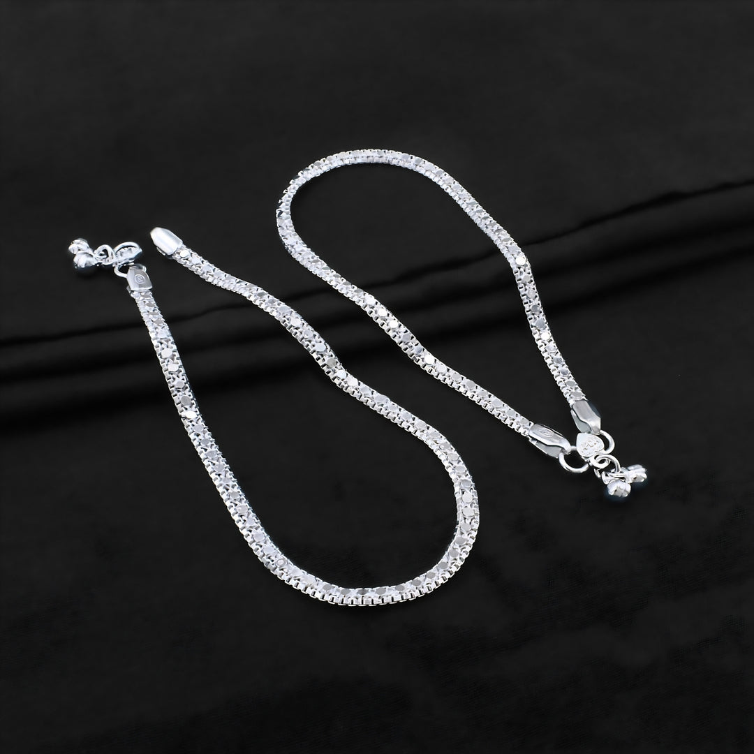 Real Silver Sparkle Link Slim Design Anklet 10.3in