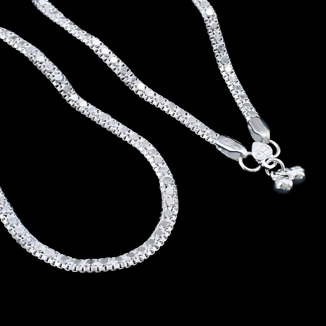 Real Silver Sparkle Link Slim Design Anklet 10.3in