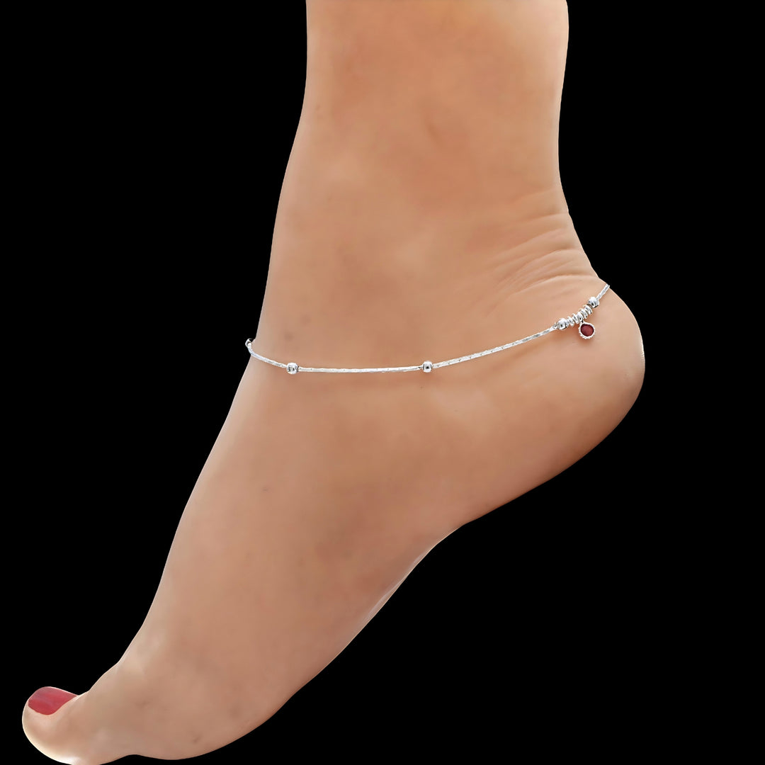 Beach Wear Real Silver Silver Ball Design Anklet - Pair