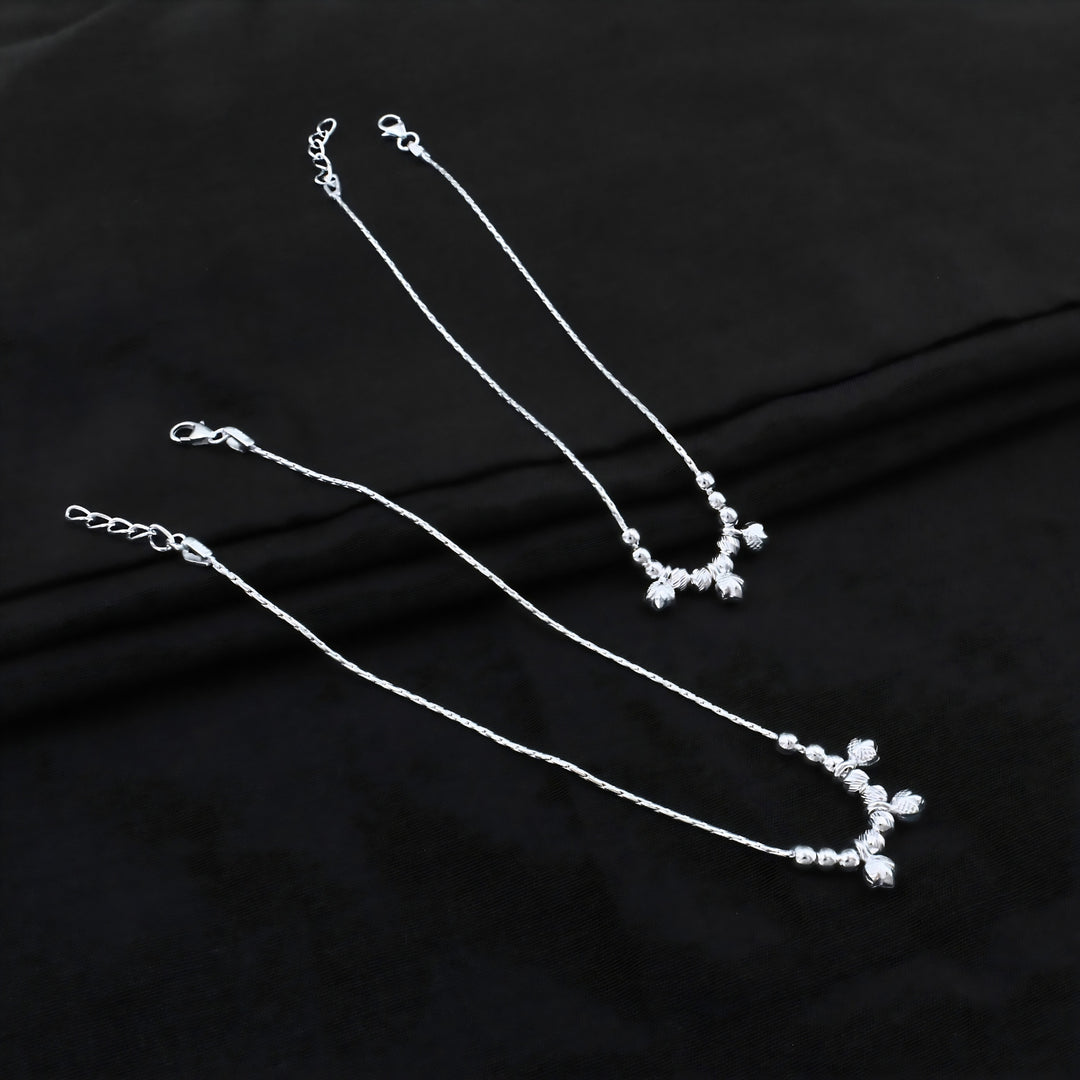 Boho Style Lightweight Real Silver Anklet Pair