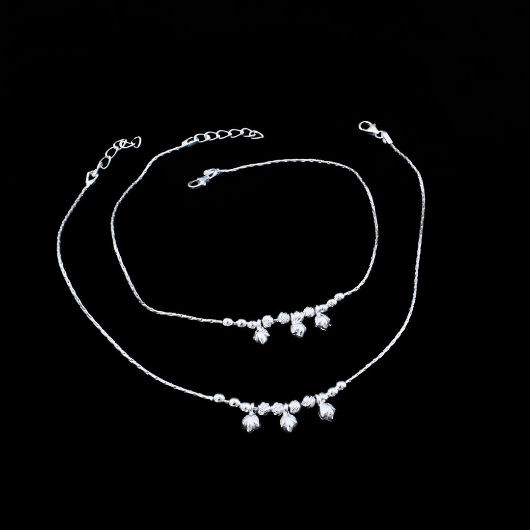 Boho Style Lightweight Real Silver Anklet Pair
