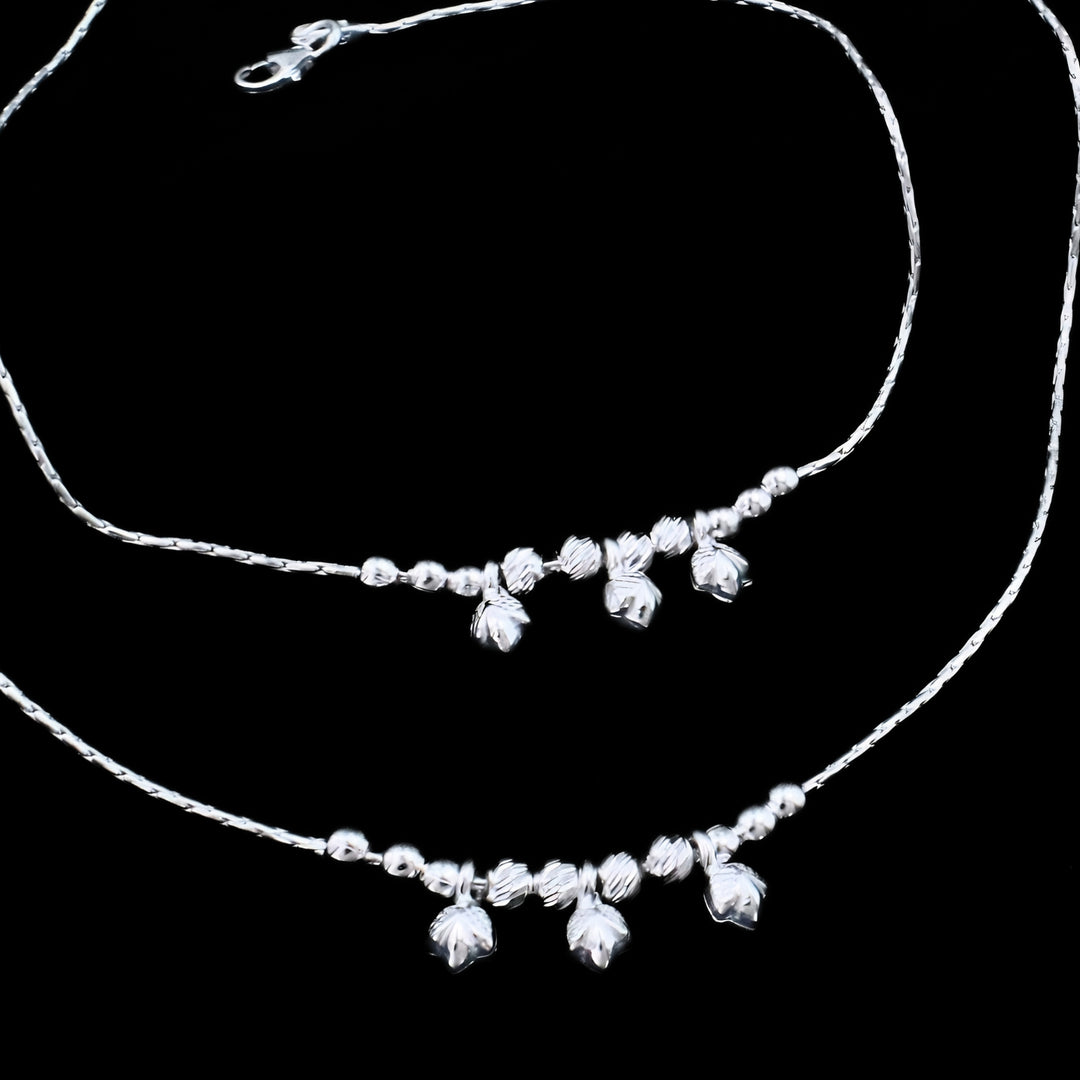 Boho Style Lightweight Real Silver Anklet Pair