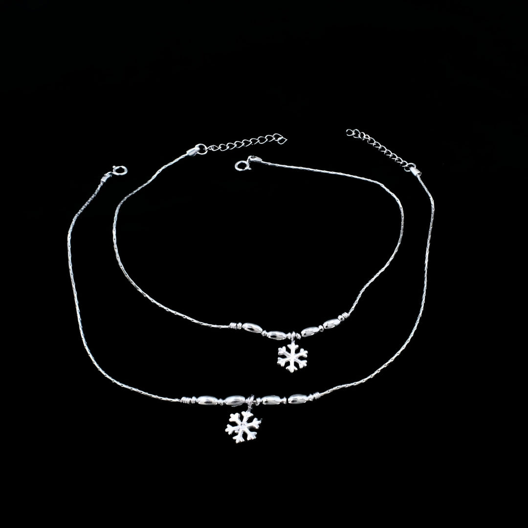 Premium Real Silver Snowflake Charm Anklet - Pair