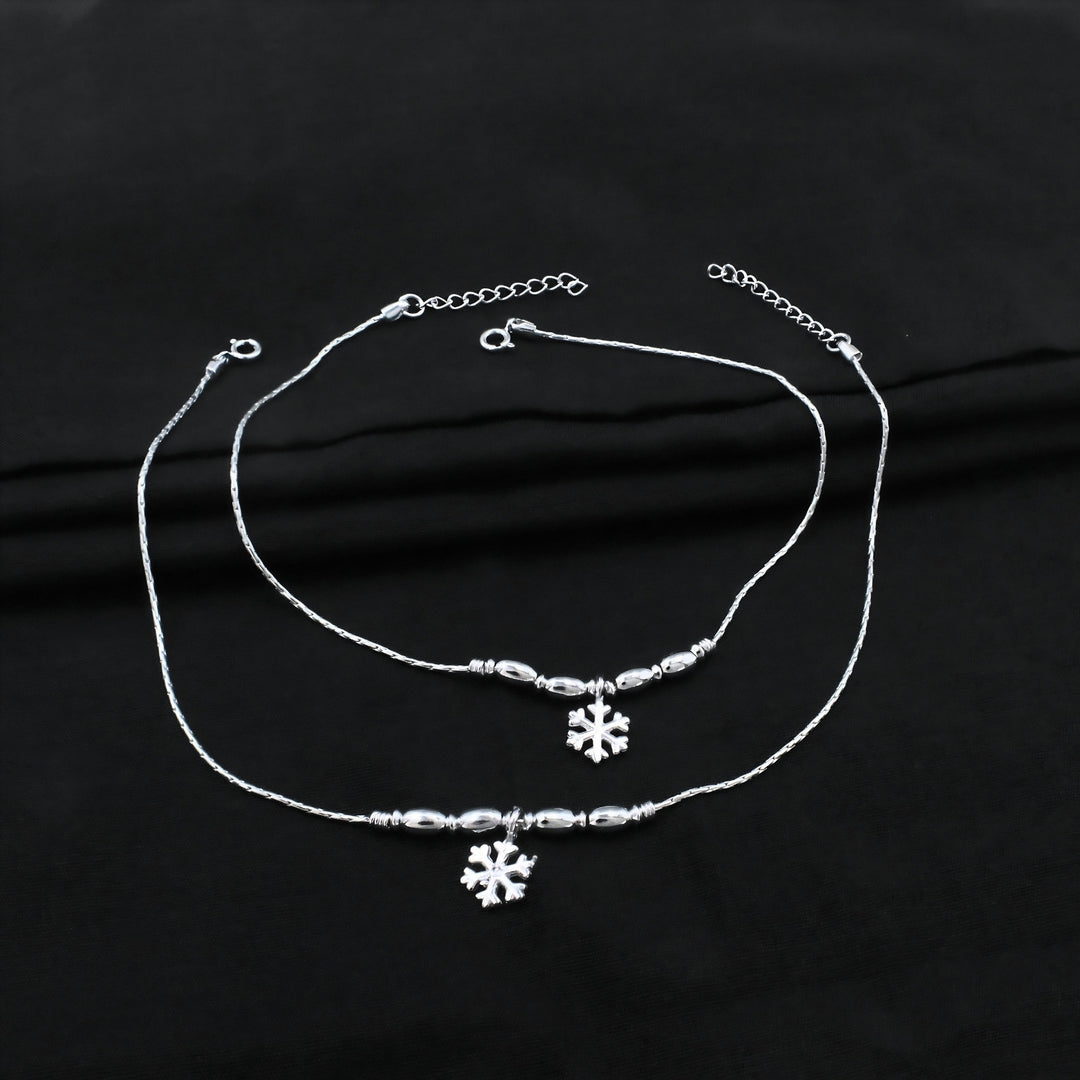 Premium Real Silver Snowflake Charm Anklet - Pair