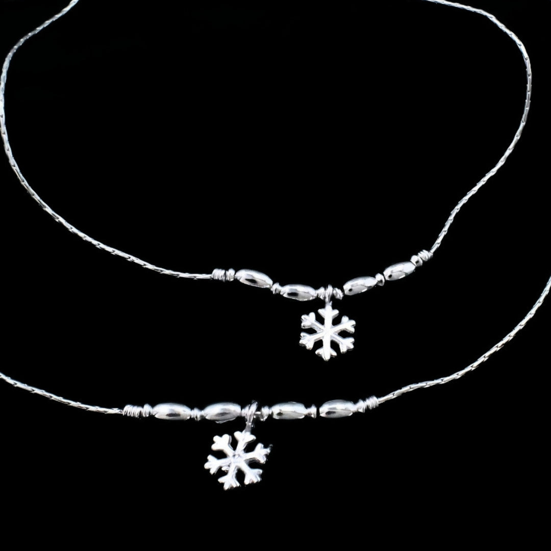 Premium Real Silver Snowflake Charm Anklet - Pair