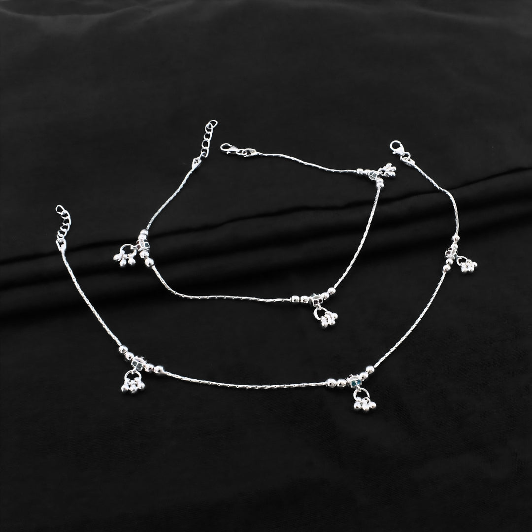 Real Silver Minimalist Ball Chain Anklet with Jingle Bells Charms