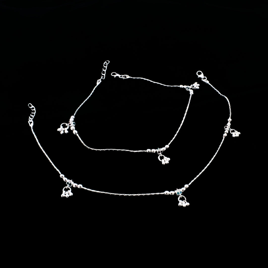 Real Silver Minimalist Ball Chain Anklet with Jingle Bells Charms