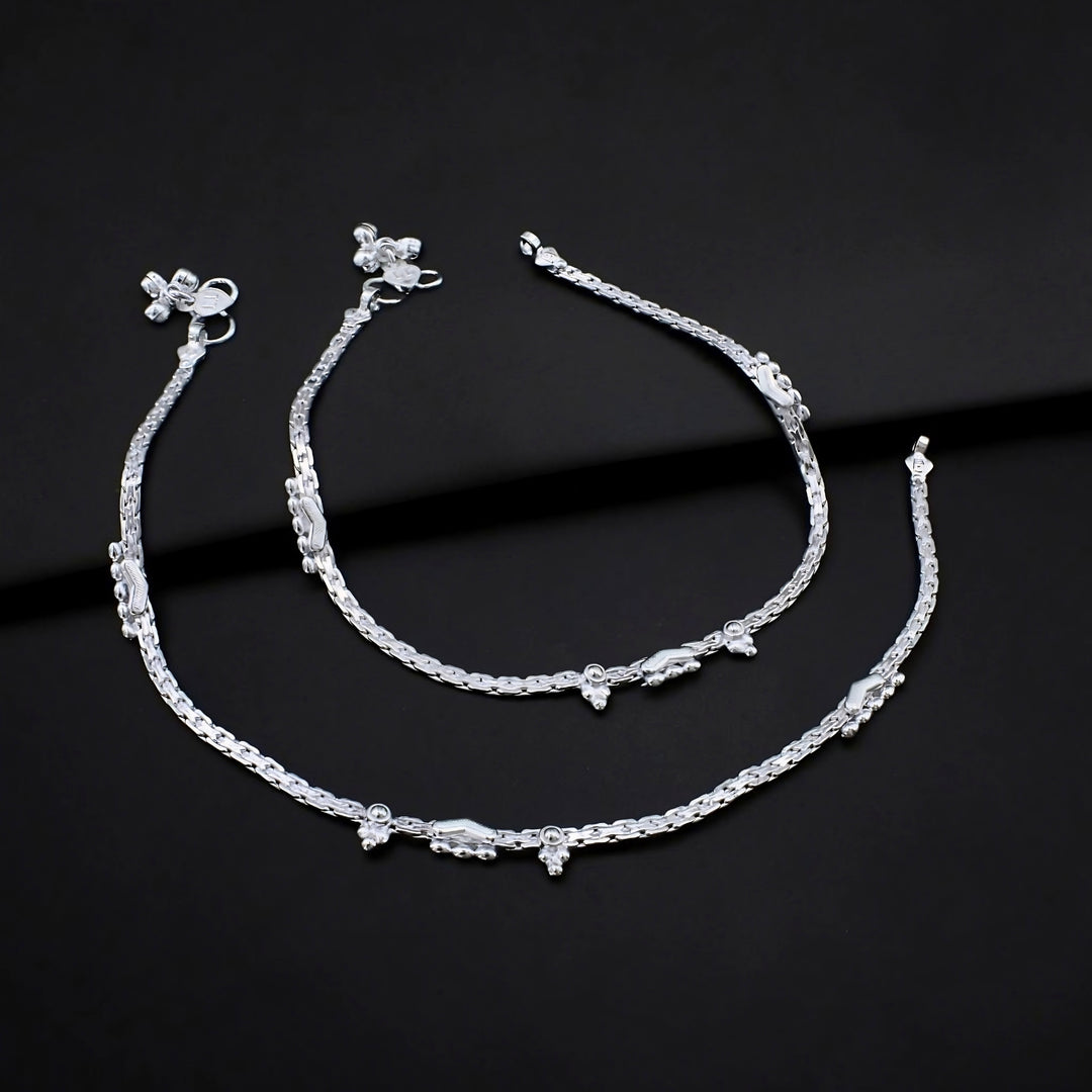 Indian Traditional Real Silver Anklet for Women - Pair