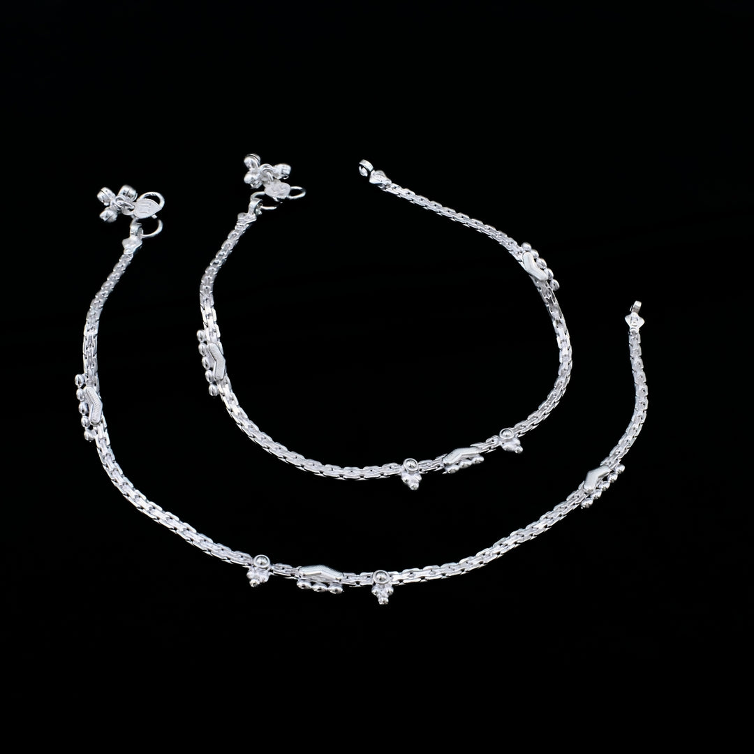 Indian Traditional Real Silver Anklet for Women - Pair