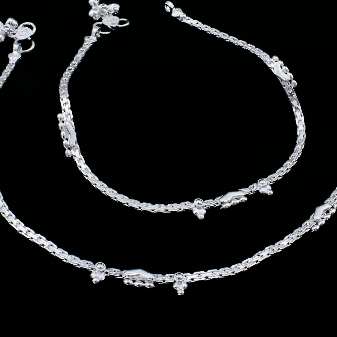 Indian Traditional Real Silver Anklet for Women - Pair