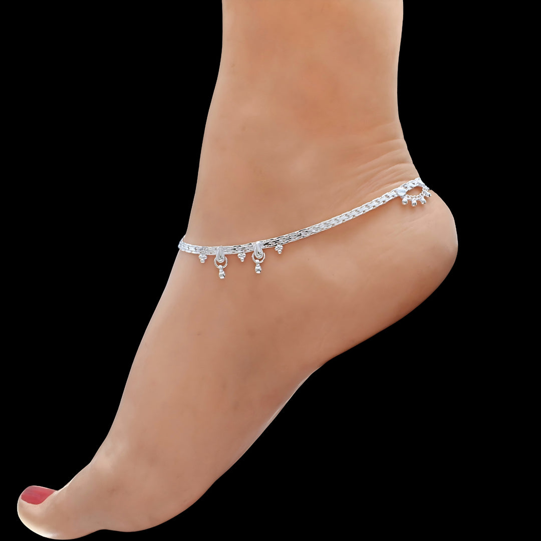 Indian Real Silver Party Wear Anklet for Women - 10.3 in