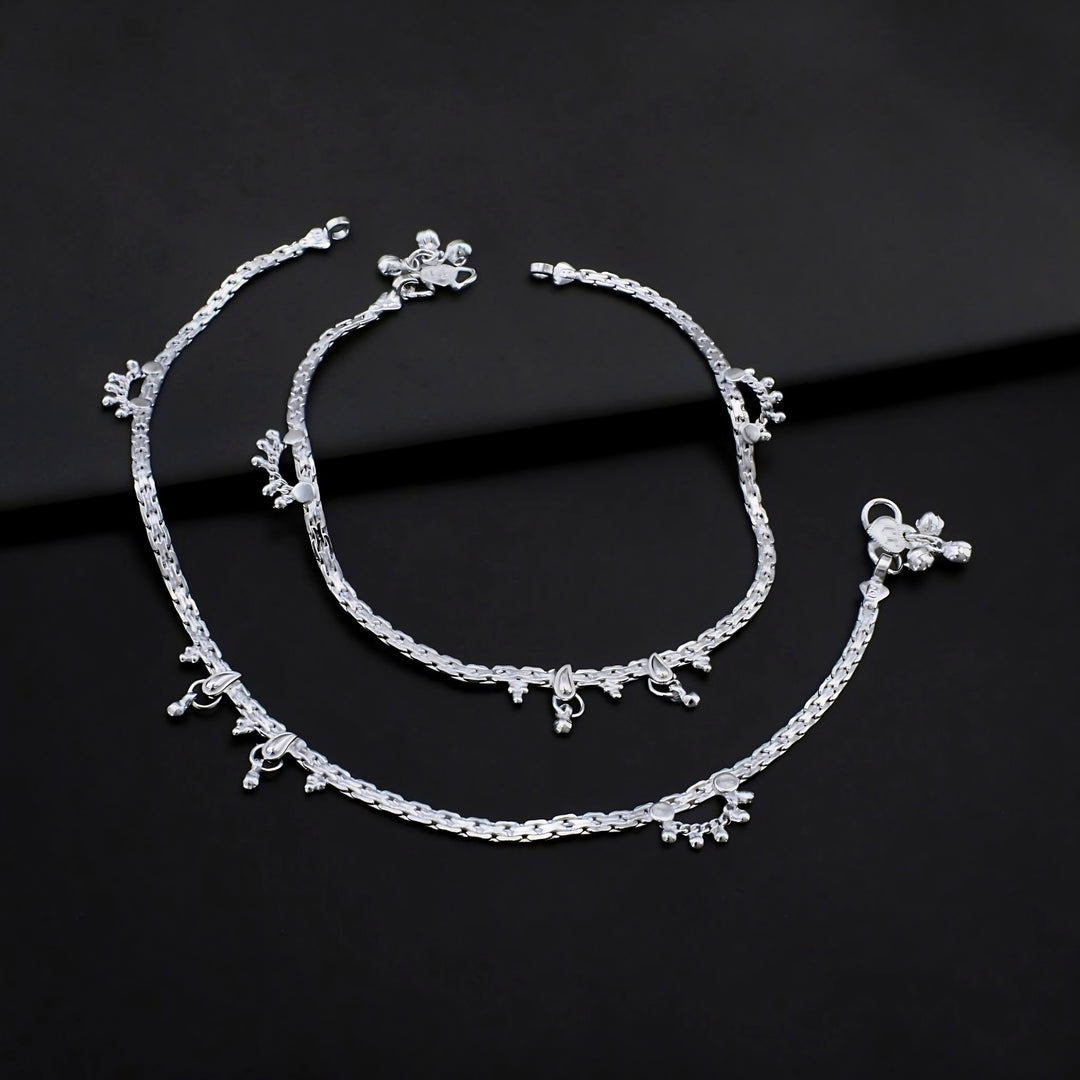 Indian Real Silver Party Wear Anklet for Women - 10.3 in