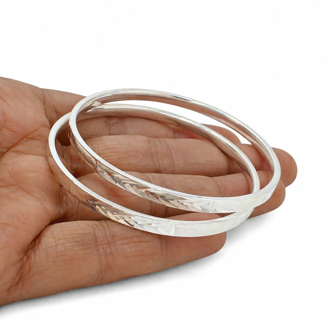 Daily wear 999 Pure Silver Women Bangles Bracelet (Kangan) Pair - 5.8 CM