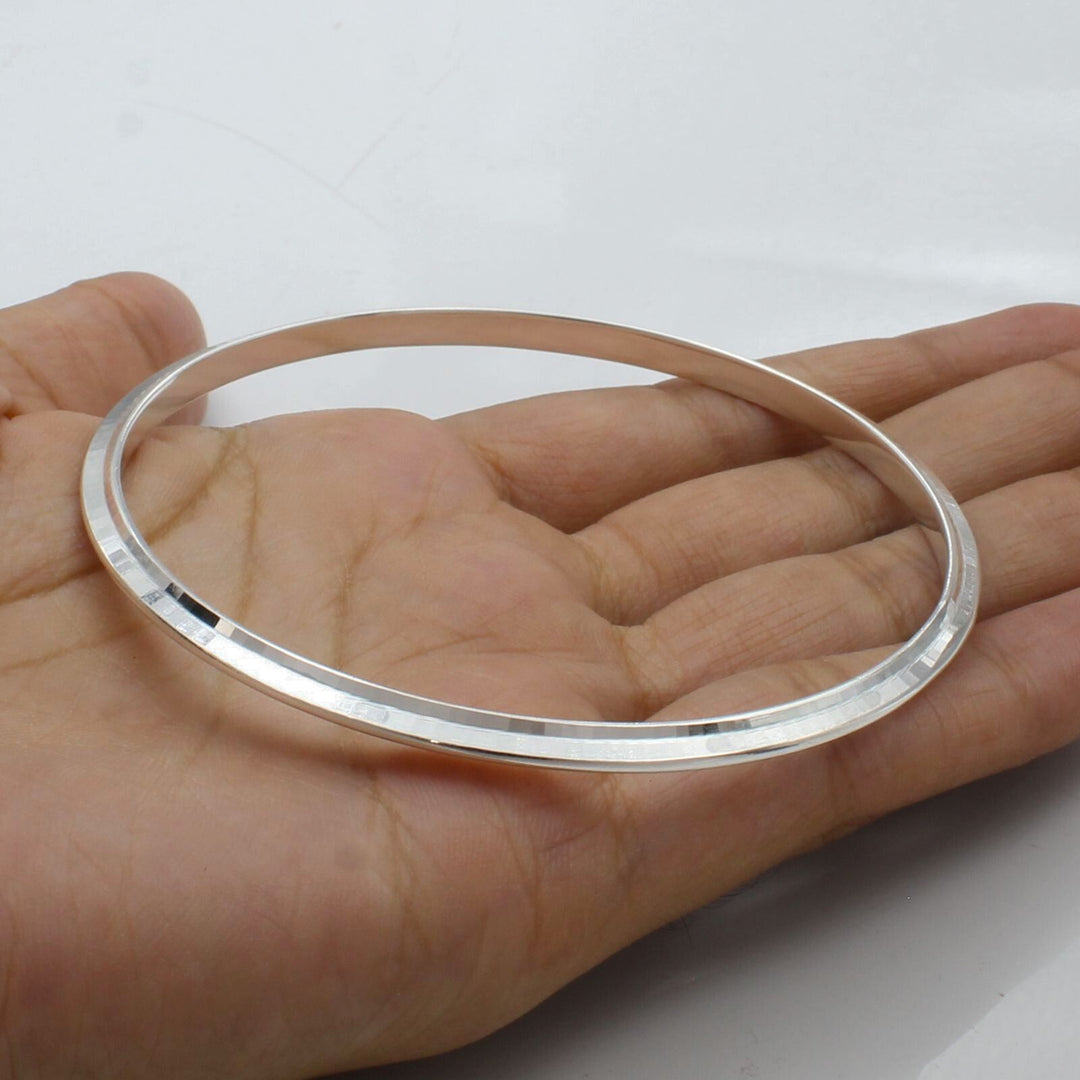 925 Real Silver Men's Bangle Bracelet - 6.6 CM