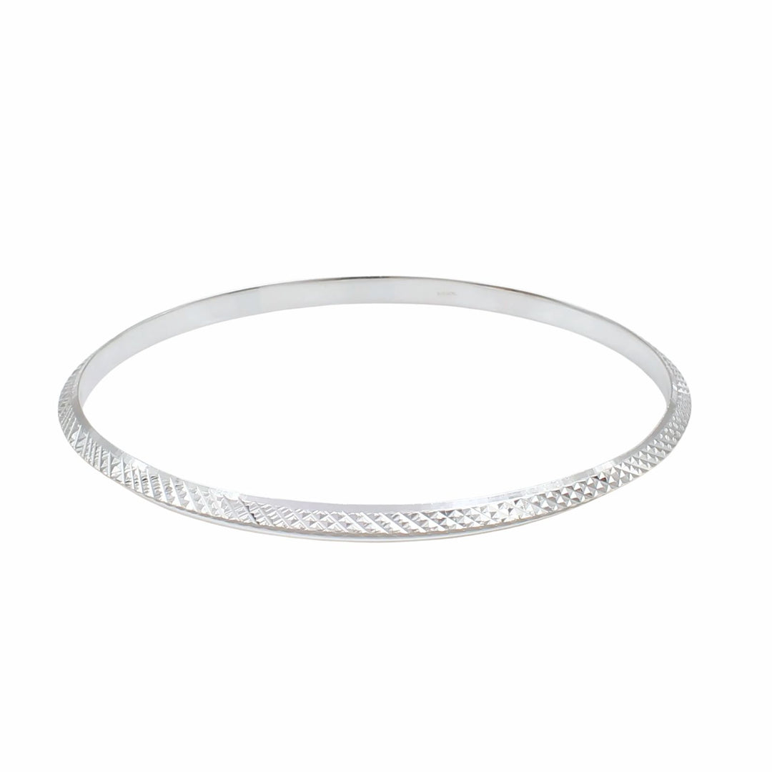 925 Real Silver V Shape Dotted Design Men's Bangle Bracelet - 6.8 CM