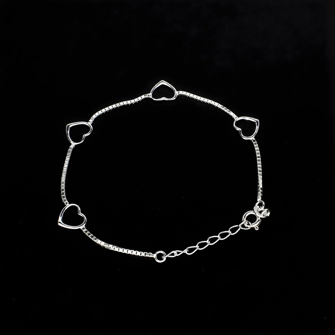 925 Sterling Silver Divine delicate heart charms box chain Bracelet for Girls