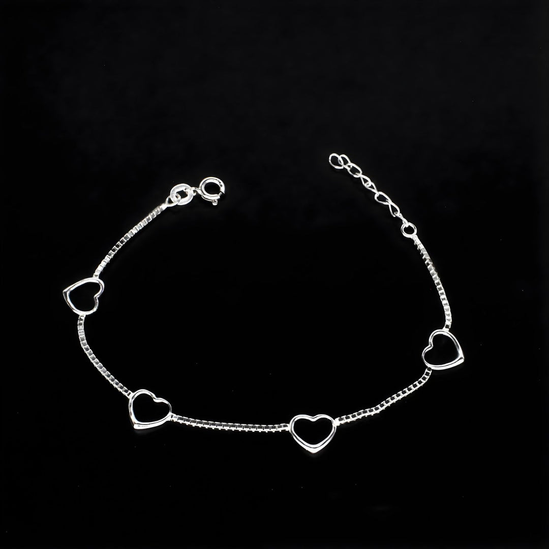 925 Sterling Silver Divine delicate heart charms box chain Bracelet for Girls