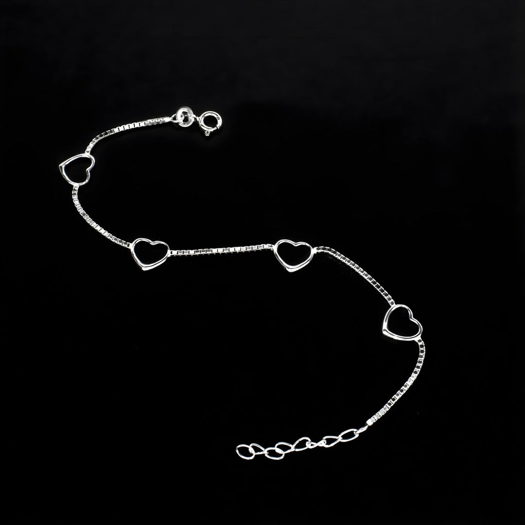 925 Sterling Silver Divine delicate heart charms box chain Bracelet for Girls