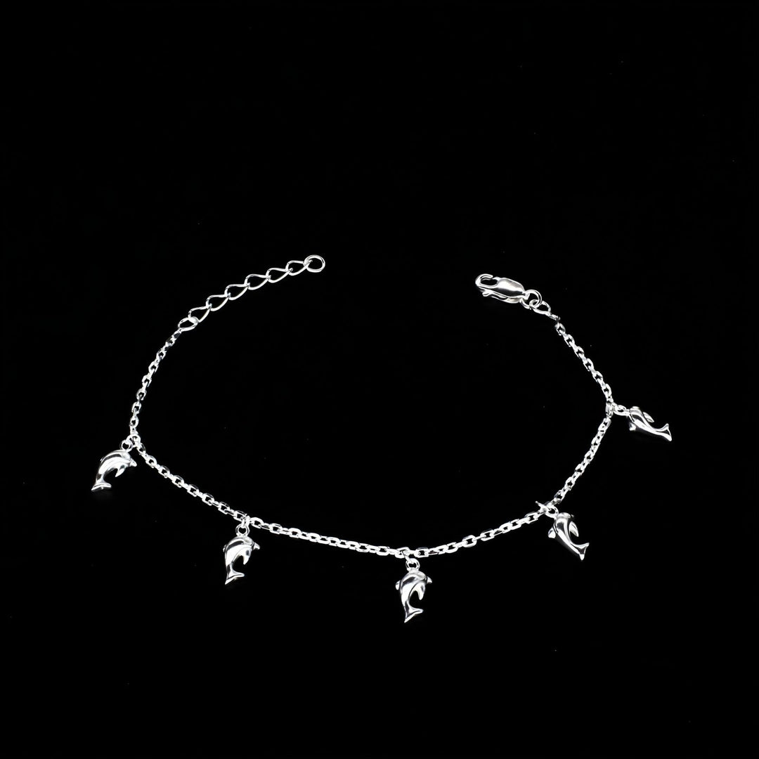 925 Sterling Silver Elegant Dolphin charms adjustable cable chain Bracelet for Girls