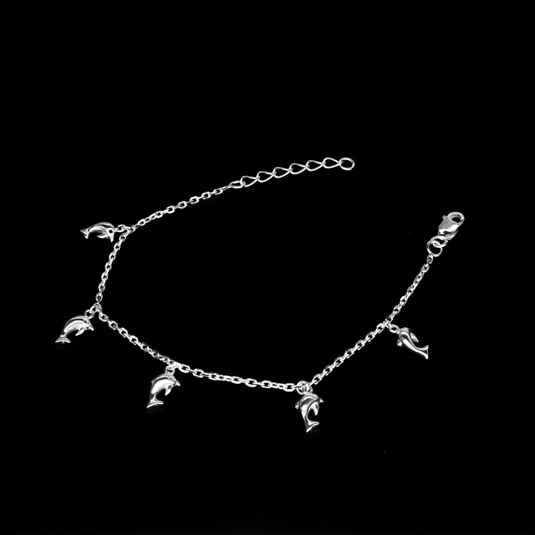 925 Sterling Silver Elegant Dolphin charms adjustable cable chain Bracelet for Girls