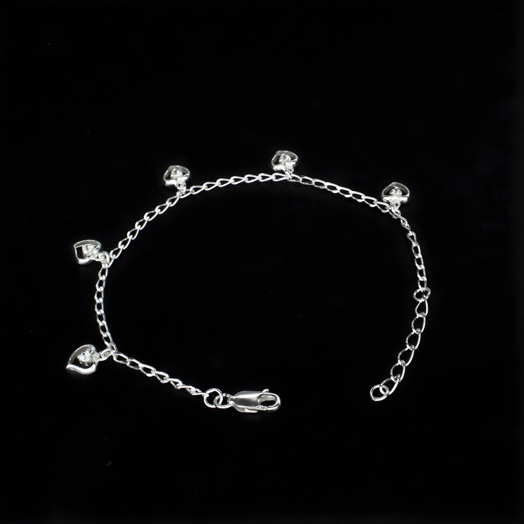 925 Sterling Silver White CZ five heart charms curb link chain Bracelet for Girls