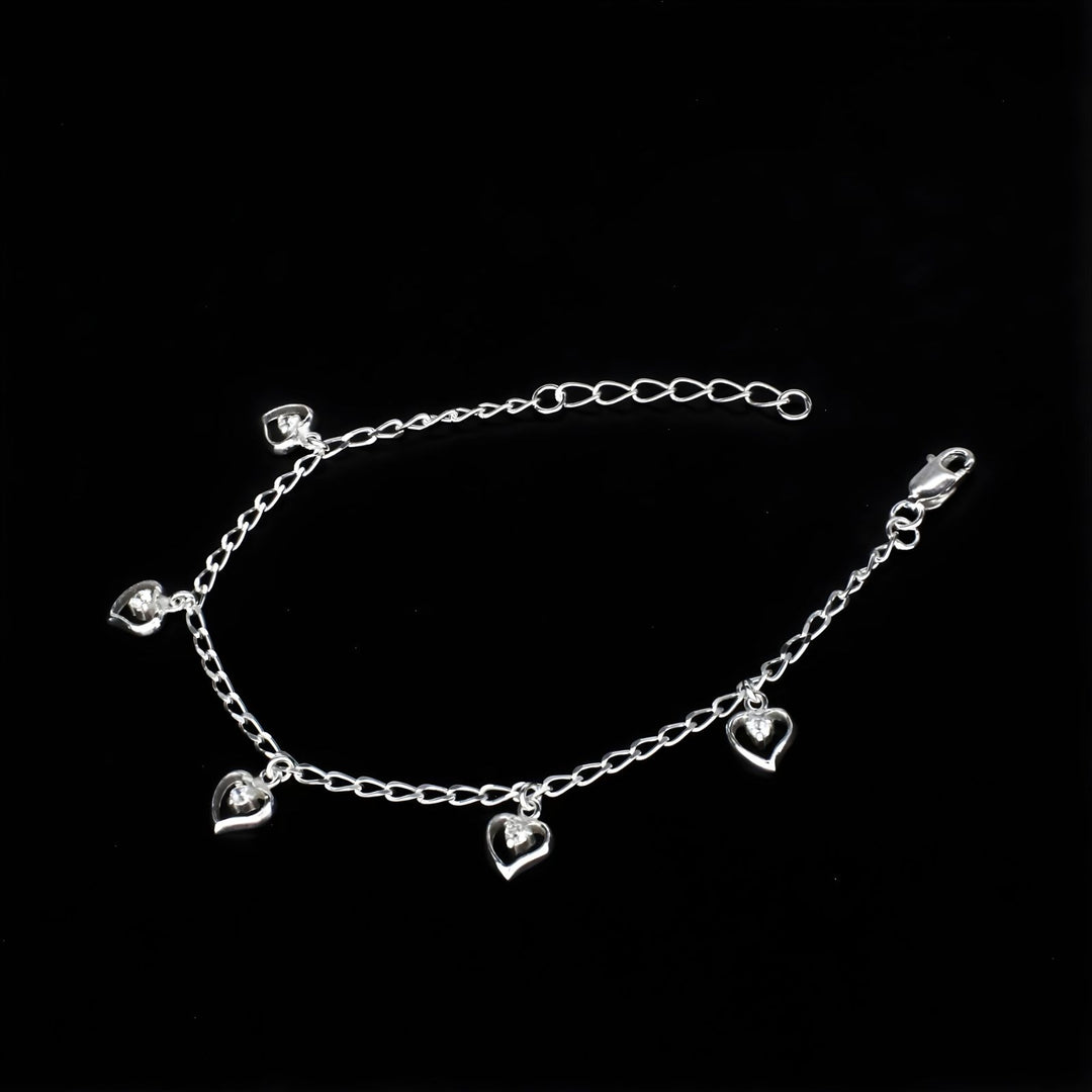 925 Sterling Silver White CZ five heart charms curb link chain Bracelet for Girls