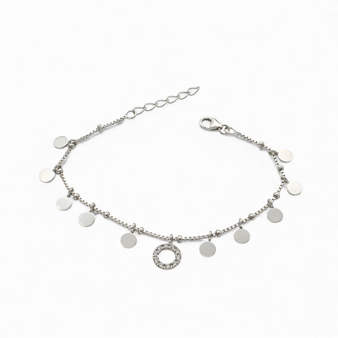 925 Sterling Silver White CZ Coin charms chain Bracelet special gift for Girls