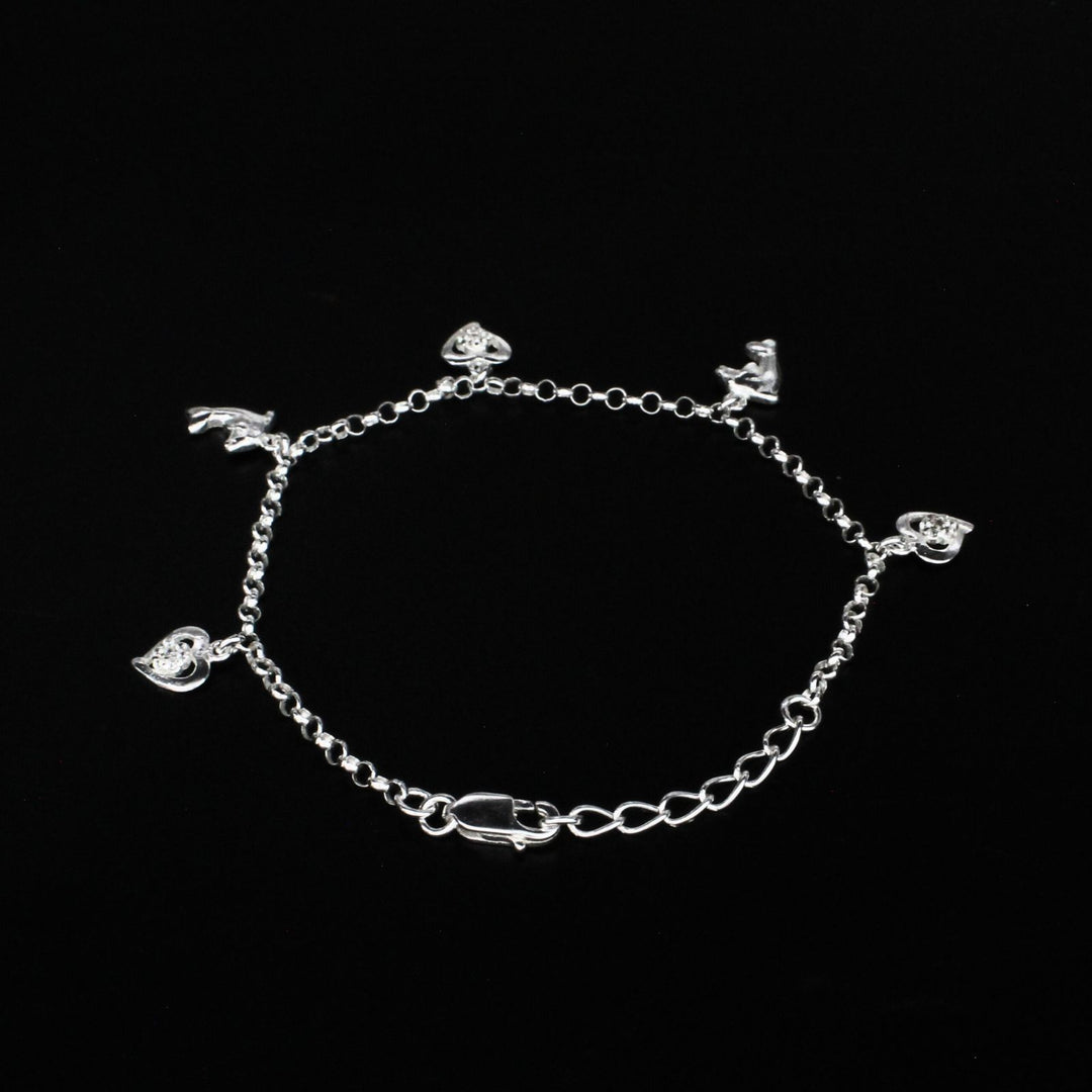 925 Sterling Silver White CZ Dolphin dangle hearts charms cable chain Bracelet for Girls