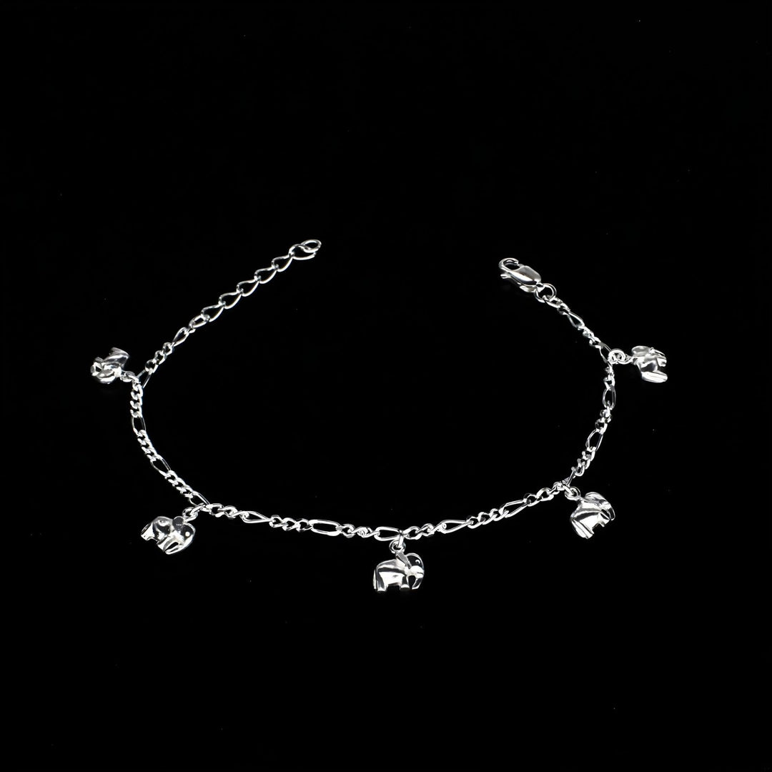 Divine 925 Sterling Silver five elephants charms figaro chain Bracelet for Girls