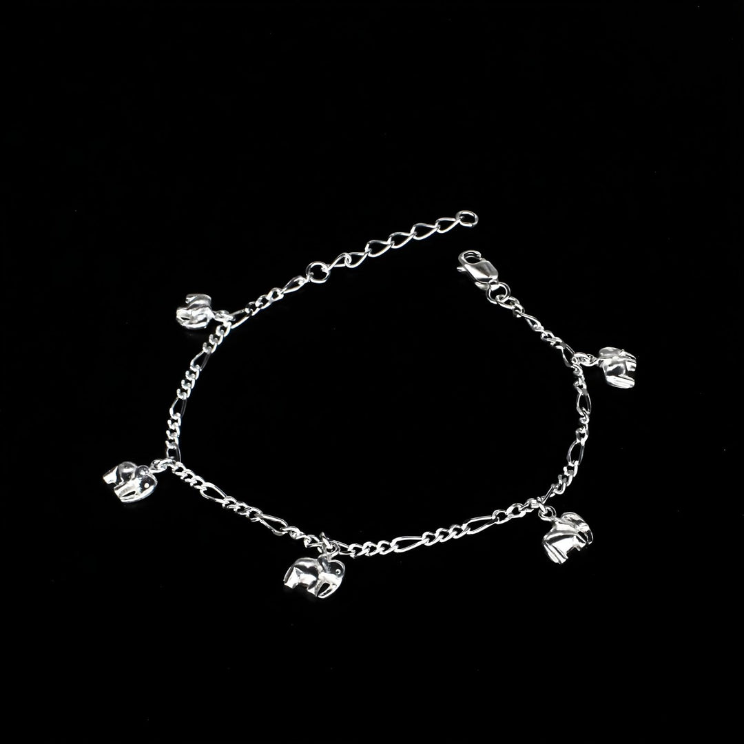 Divine 925 Sterling Silver five elephants charms figaro chain Bracelet for Girls