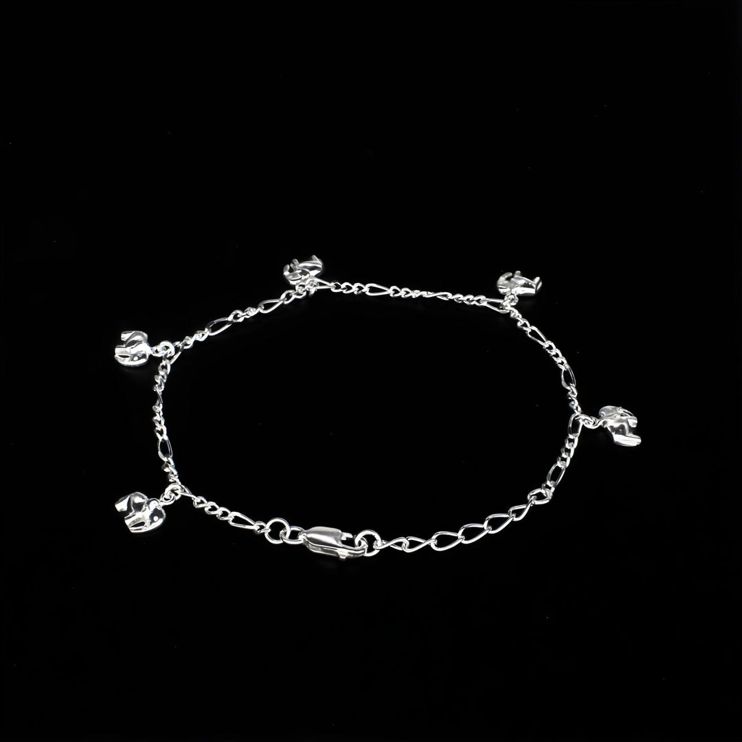 Divine 925 Sterling Silver five elephants charms figaro chain Bracelet for Girls