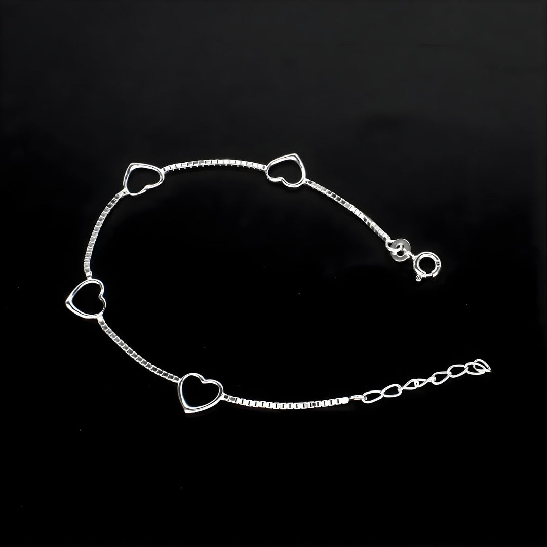 925 Sterling Silver Divine delicate heart charms box chain Bracelet for Girls