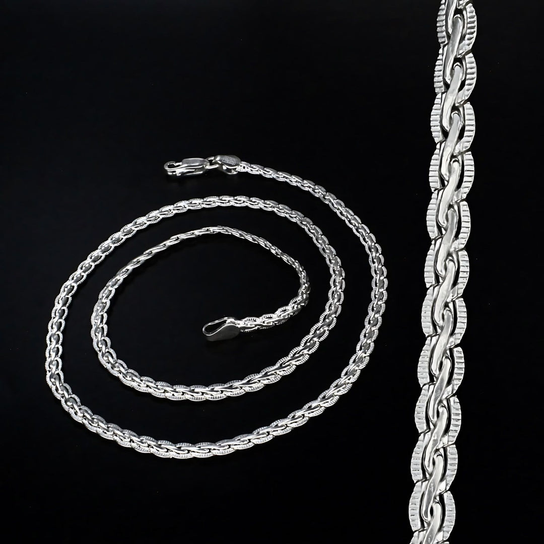 Real Silver unique trendy rope design Neck chain 22"