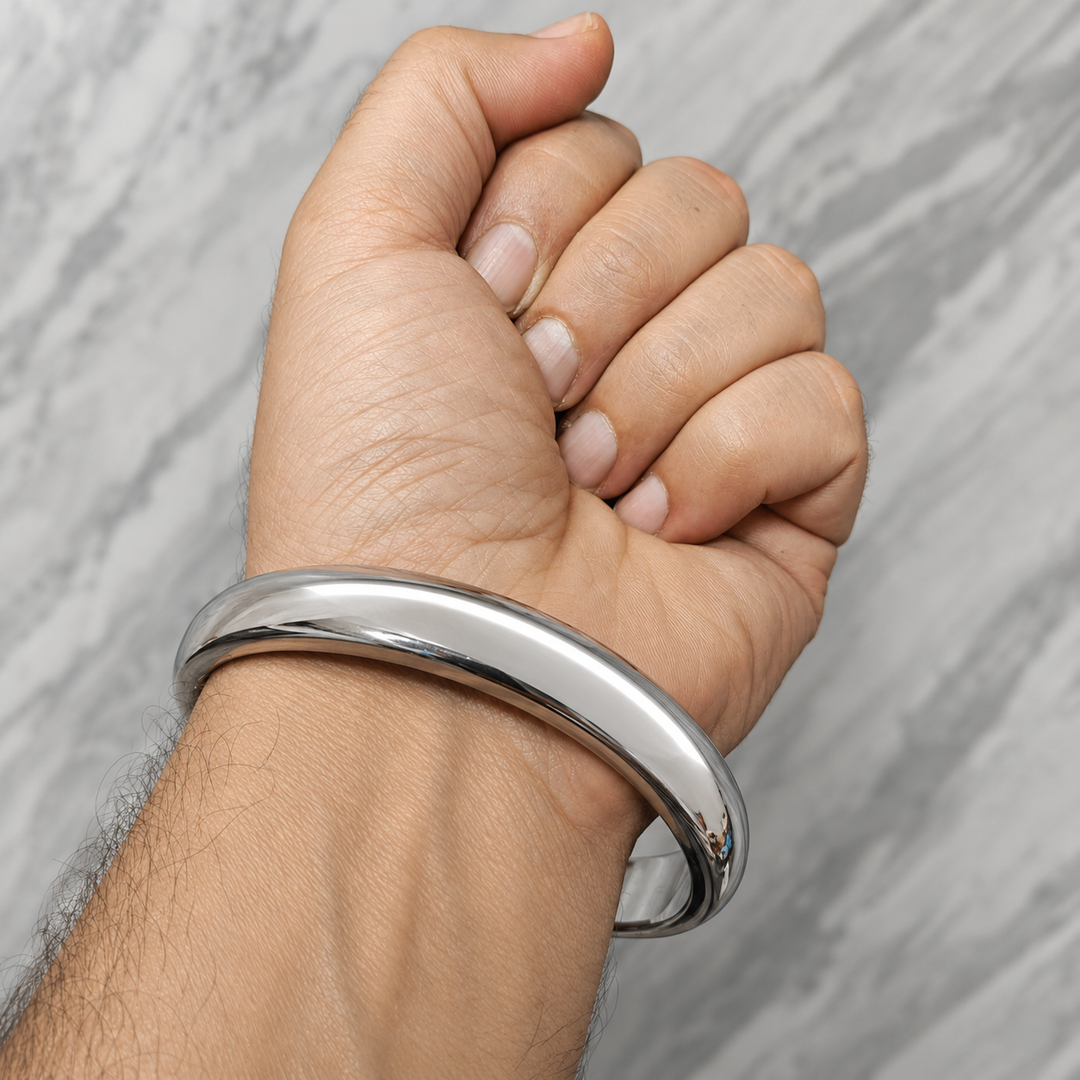 Premium Heavy Stainless Steel Kada for Men – Half Round Polished Bangle