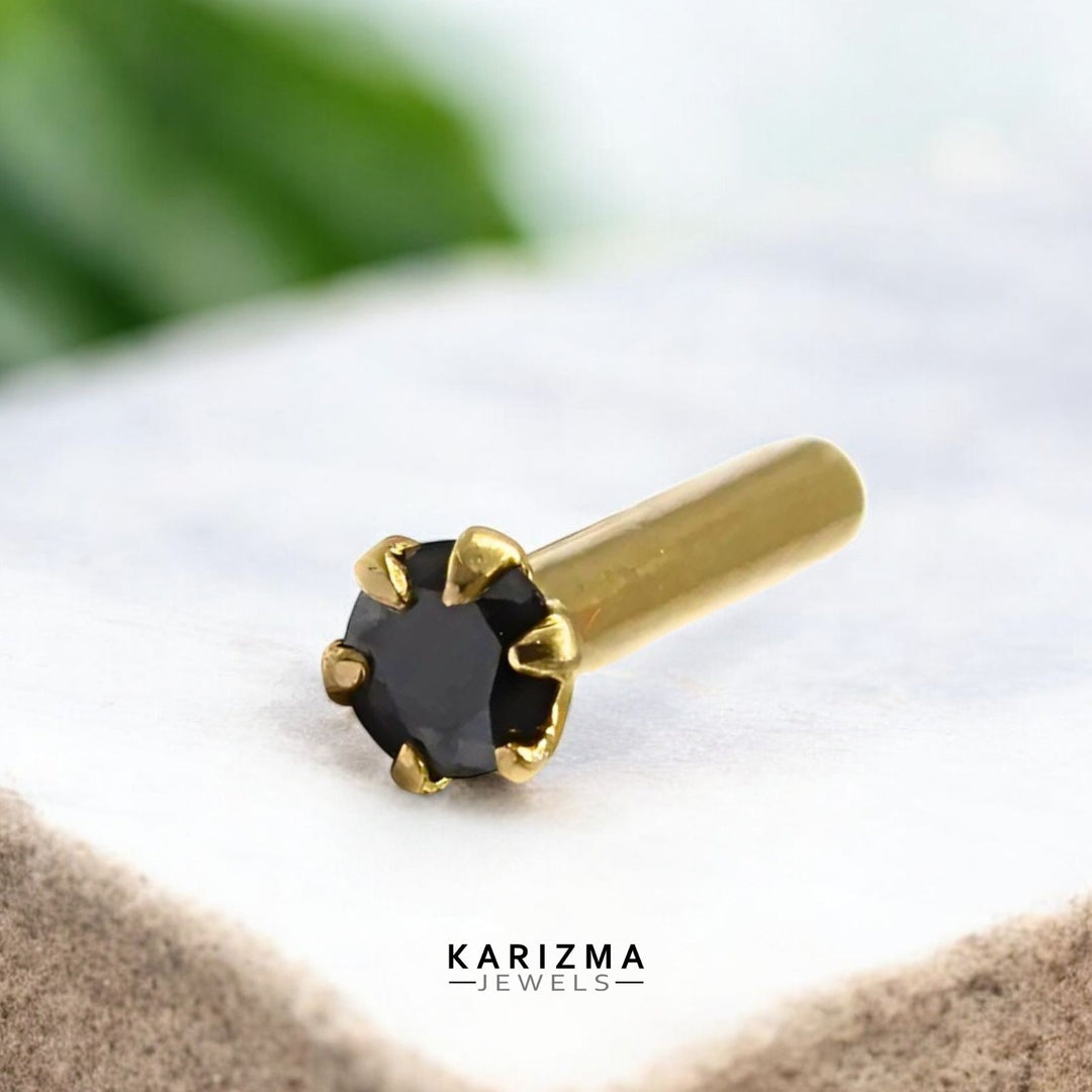 Cz Stone Asian Gold Nose Ring Black Nose Pin Small Small Round 14K