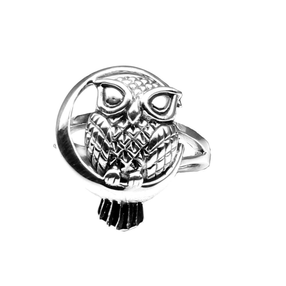 Owl Head Punk Oxidized 925 Sterling Silver Unisex Ring