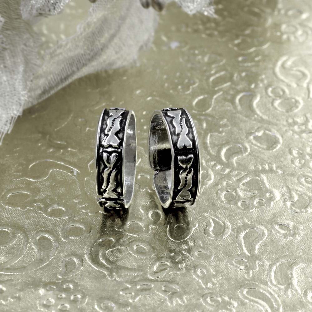 Cute Real 925 Silver Antique finish foot toe rings band - Pair