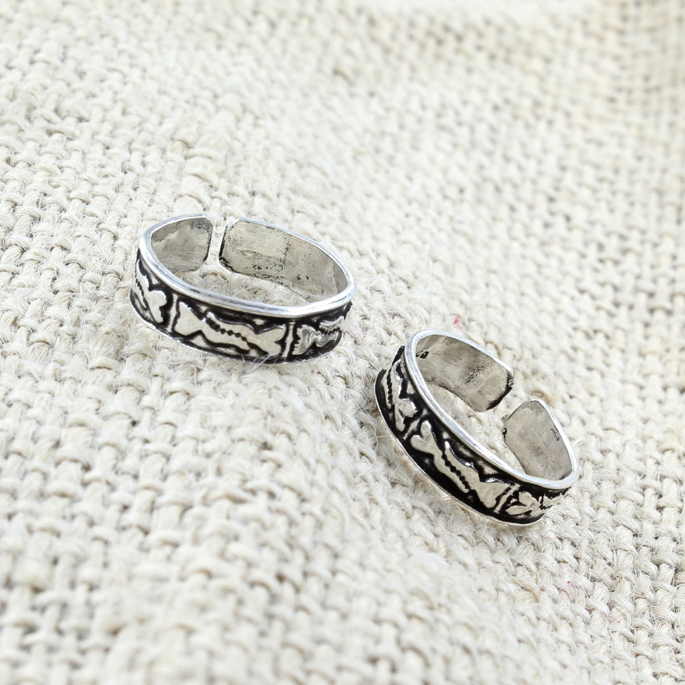 Cute Real 925 Silver Antique finish foot toe rings band - Pair