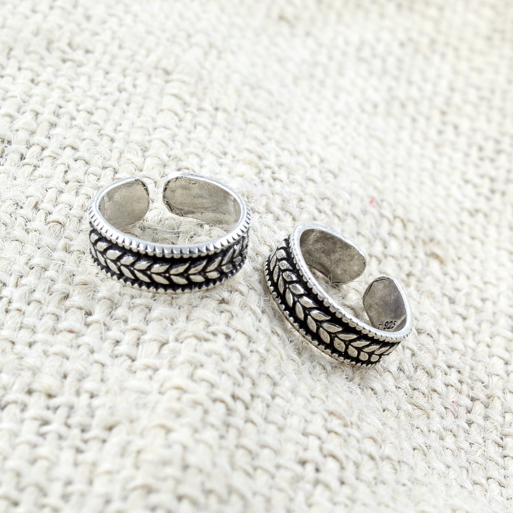 Leaf Style 925 Silver Oxidized Toe Rings band bichia Pair foot ring