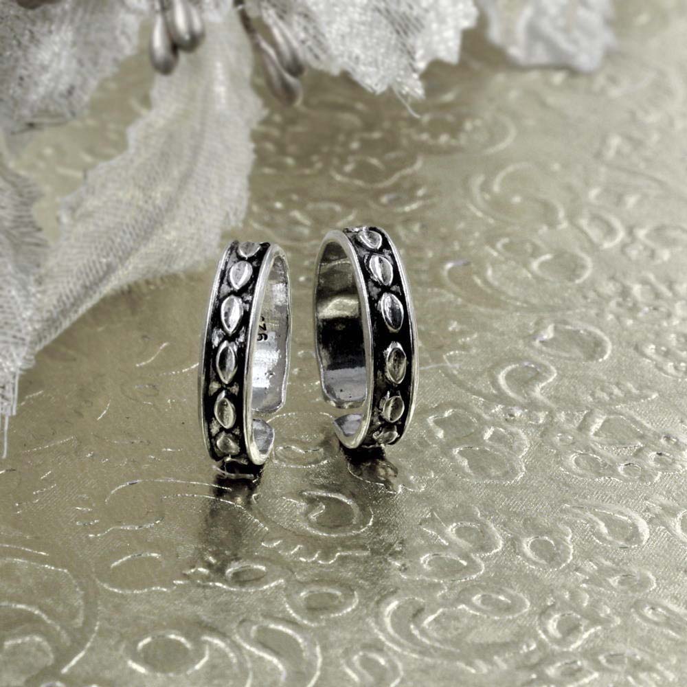 Cute Women 925 Silver Oxidized Toe Rings Handmade band bichia Pair foot ring