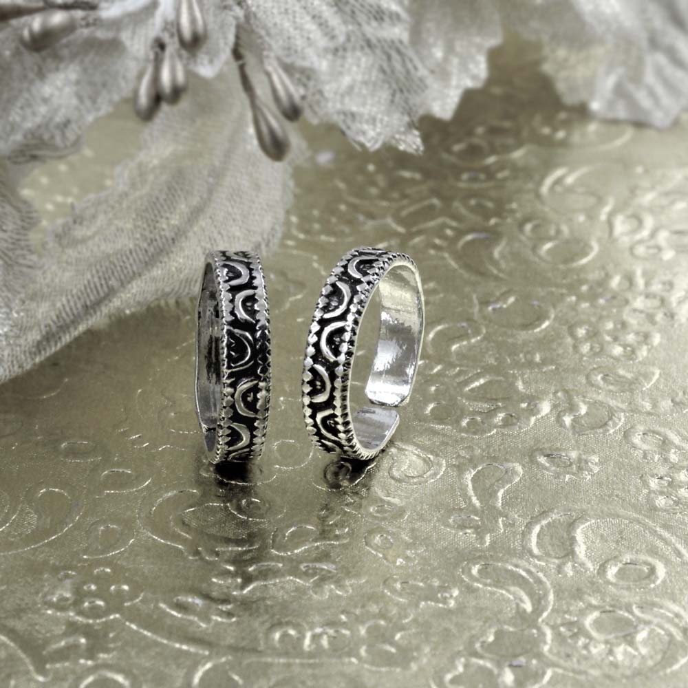 Indian Women 925 Silver Antique finish foot toe rings band - Pair