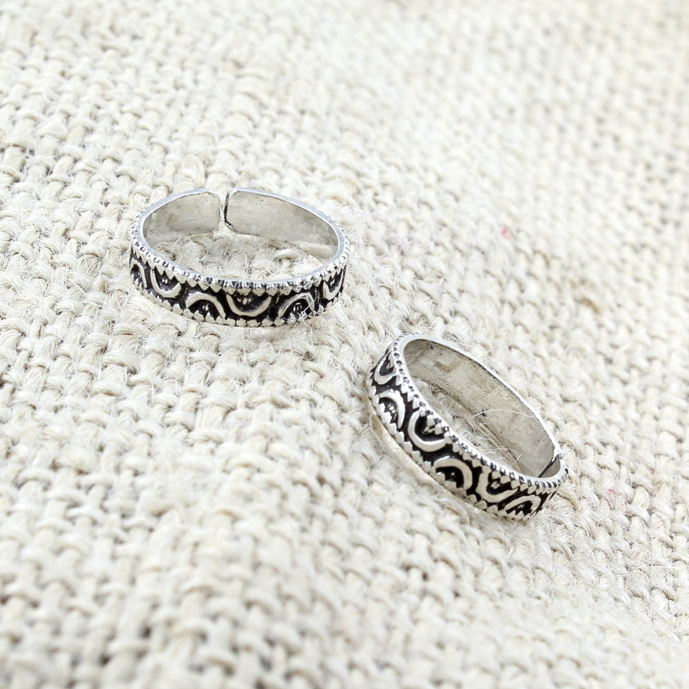 Indian Women 925 Silver Antique finish foot toe rings band - Pair