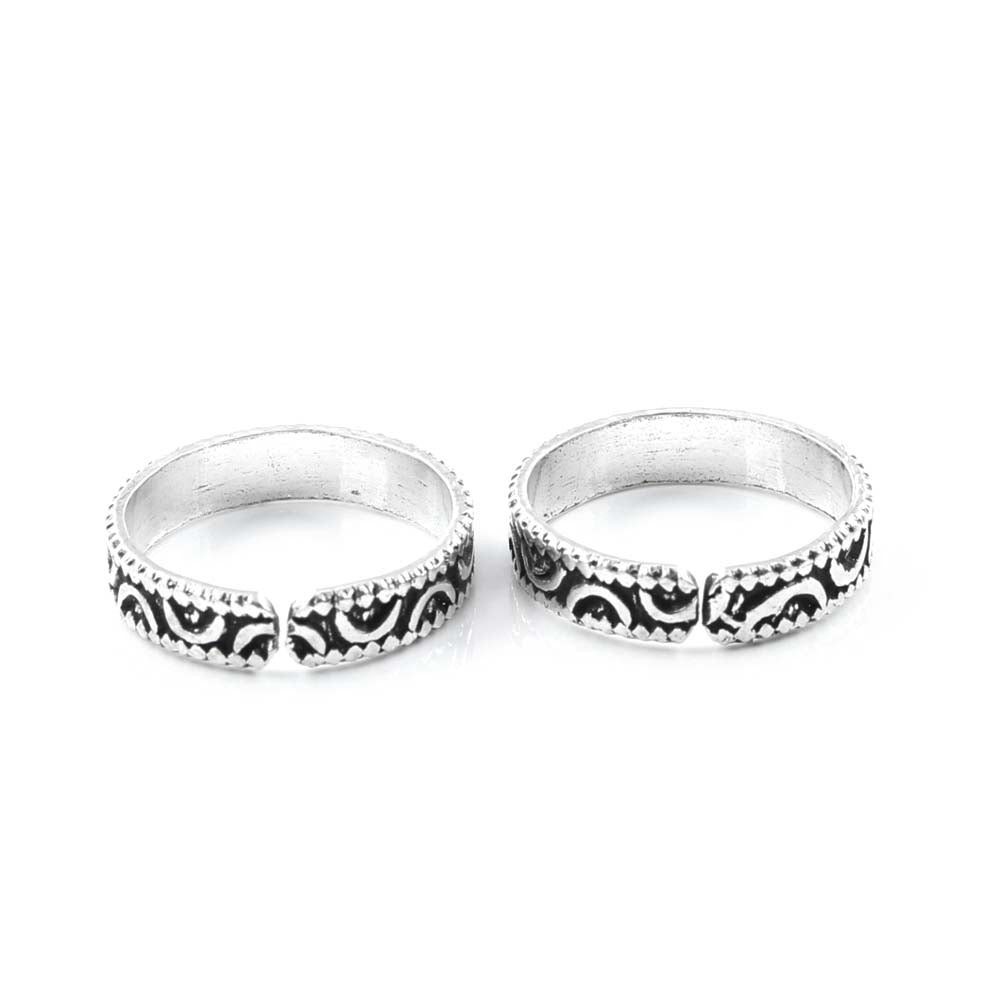 Indian Women 925 Silver Antique finish foot toe rings band - Pair